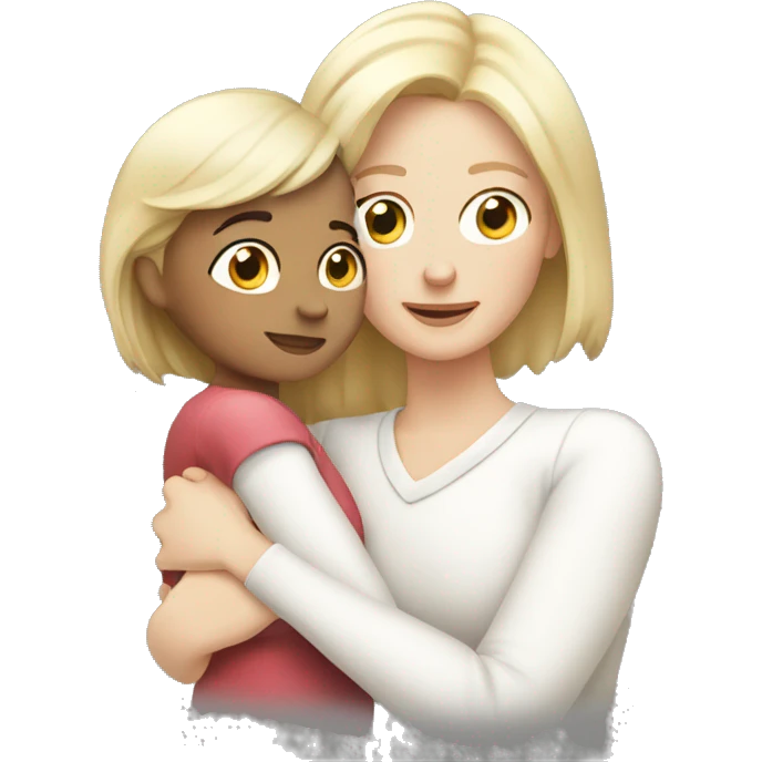 White mom hugging white adult daughter emoji