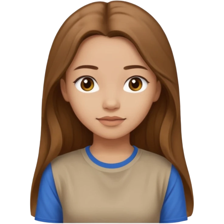 Make a girl wearing a light brown t-shirt with sleeves and long hair emoji