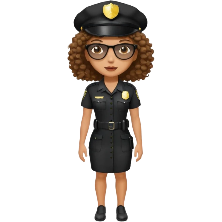 woman police wearing black dress with sun glasses curly hair and hat emoji