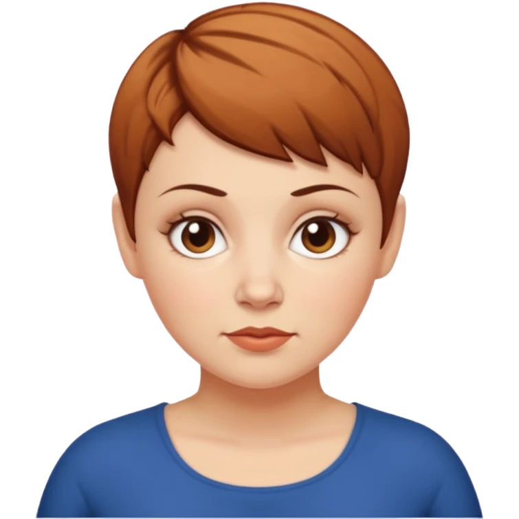 classic teacher emoji but fatter and with a brown pixie cut, make her white and the pixy cut is pointy and dark brown and she is very fat emoji