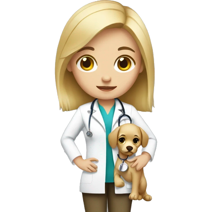 blonde hair girl doctor holding a dog  emoji