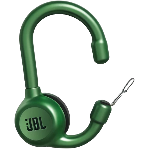 Most minimal possible JBL Clip 4 design, single green object with one darker green spot and small hook, iOS emoji style emoji