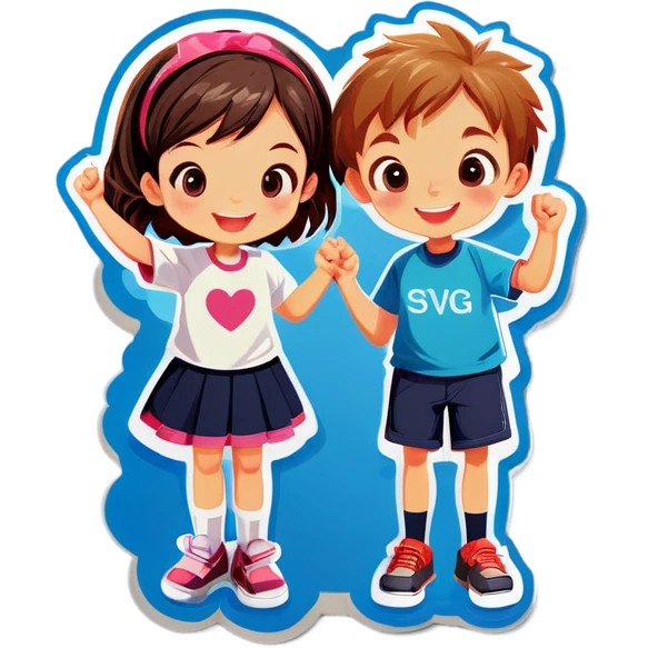 Boy and girl kids celebrating  emoji