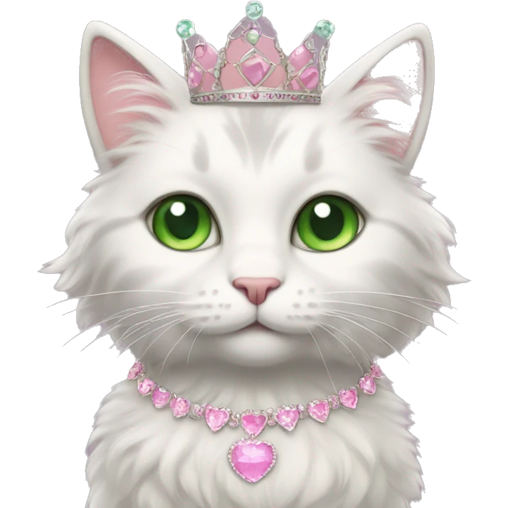 fluffy cat with green eyes in a princess dress and a pink tiara emoji