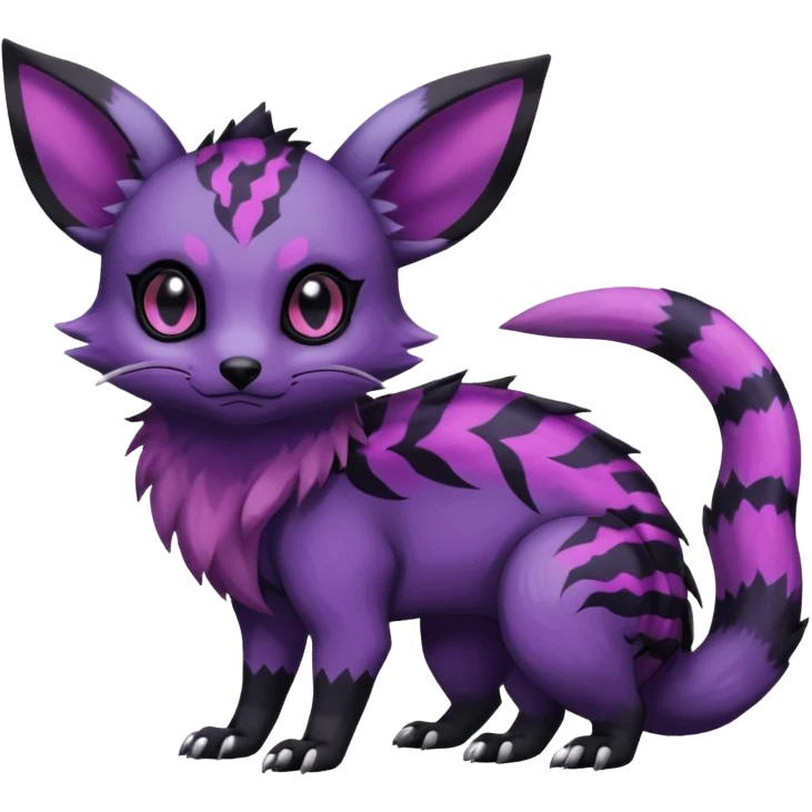 Rare cute epic aesthetic gothic colorful Salandit-Eevee-Civet-species-Fakemon-hybrid-creature, with markings, full body emoji