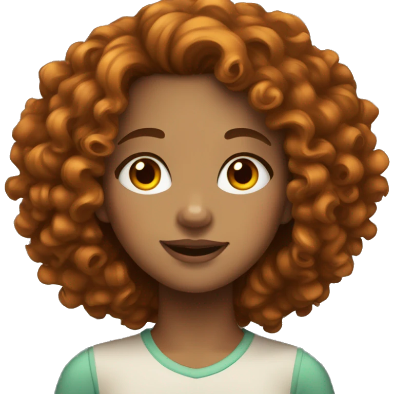 A Girl with brown curly hair that a little bit orange with fair skin and a few freckles  emoji