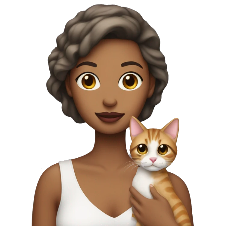 Woman with pink lips holding a tabby cat emoji