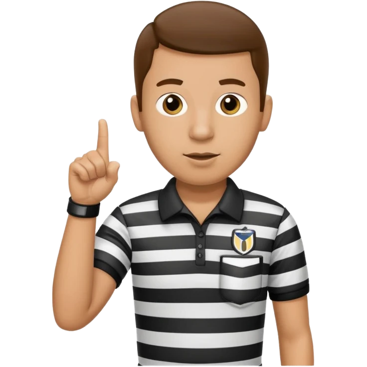 A calm referee with striped shirt, pointing clearly toward the field wearing whistle  emoji