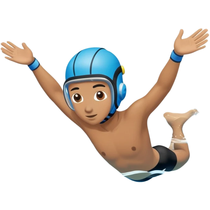determined pool diver dives into a pool of confidence blue water underneath  emoji