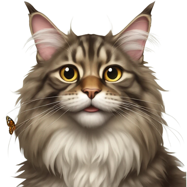 Maine Coon with a stupid face and butterfly on his mouth  emoji