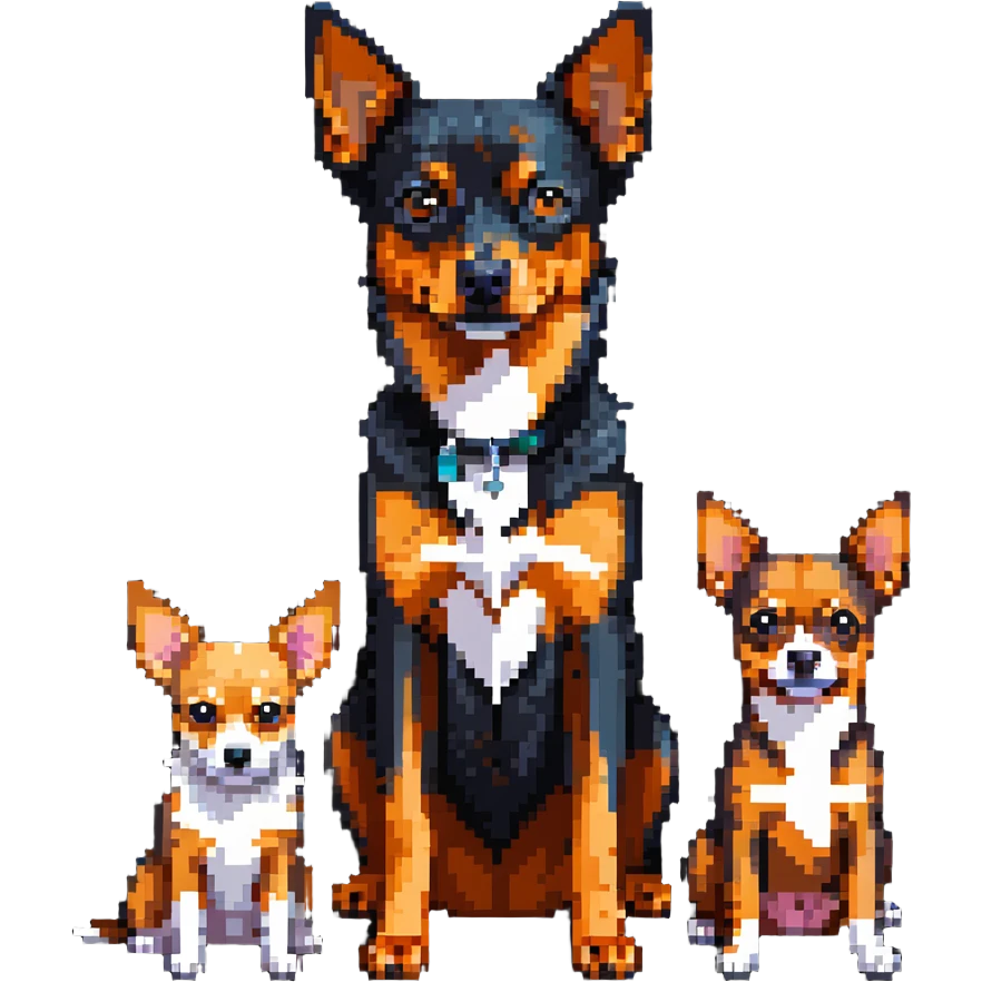 two shepherd dogs and a miniature pinscher Chihuahua together emoji