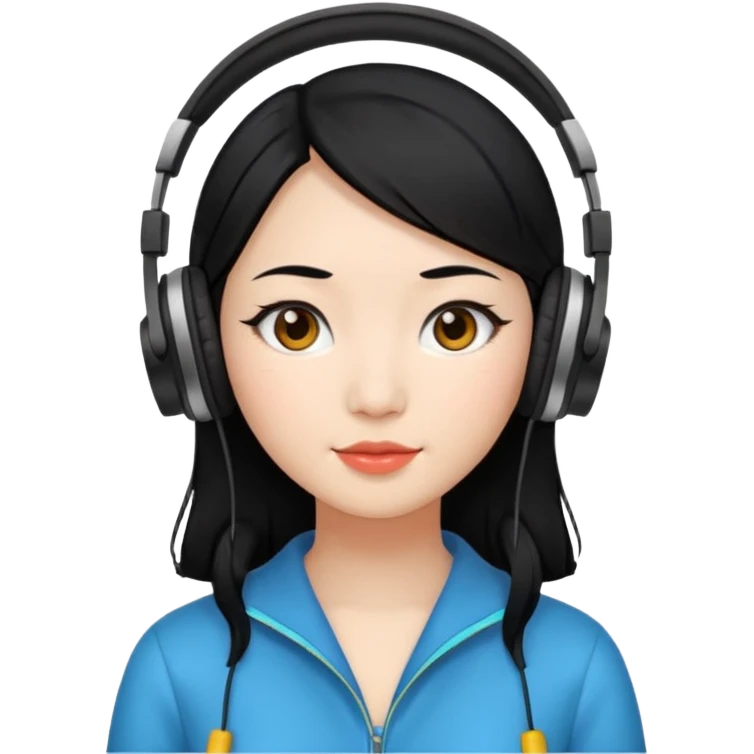 Chinese Virtual Assistant with Black Hair with headphone on emoji