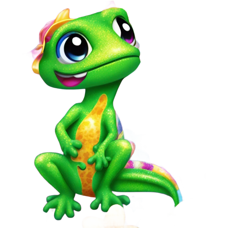 Lisa frank glitter gecko with a lily emoji