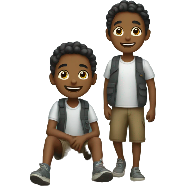 happy boys enjoying nature. Third boy has darker skin emoji