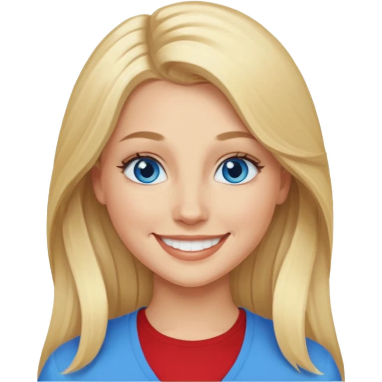 Shannon Bex with long blonde hair, blue eyes emoji