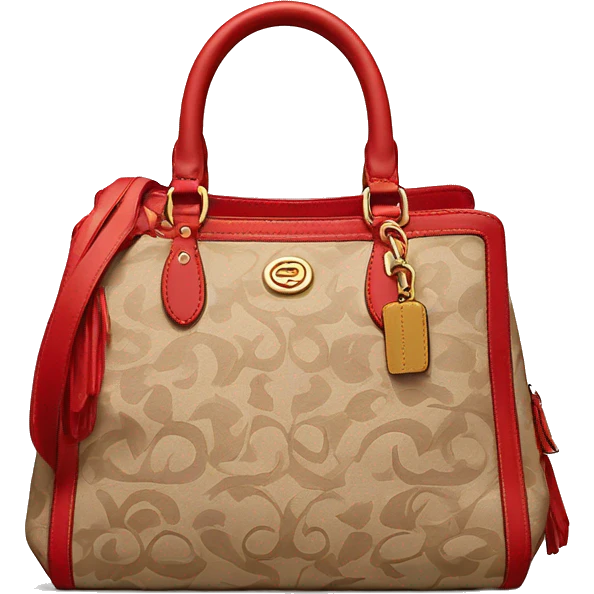 Beige Designer Coach bag with red monogram and beige trim emoji