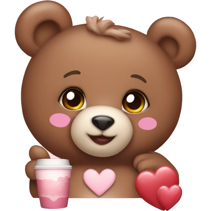 Create blush color teddy bear,  heart and latte  emoji
