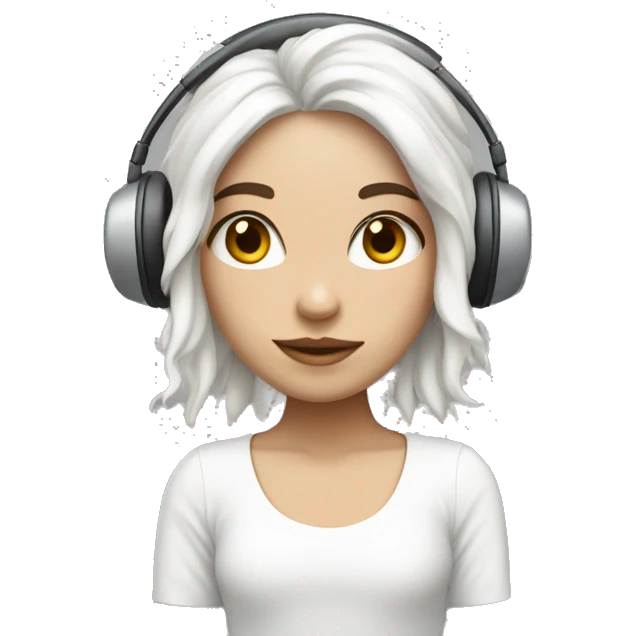 Una chica de piel blanca y pelo rojizo, que usa auriculares blancos  emoji