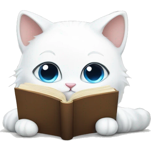 fluffy cute white cat reading a book emoji