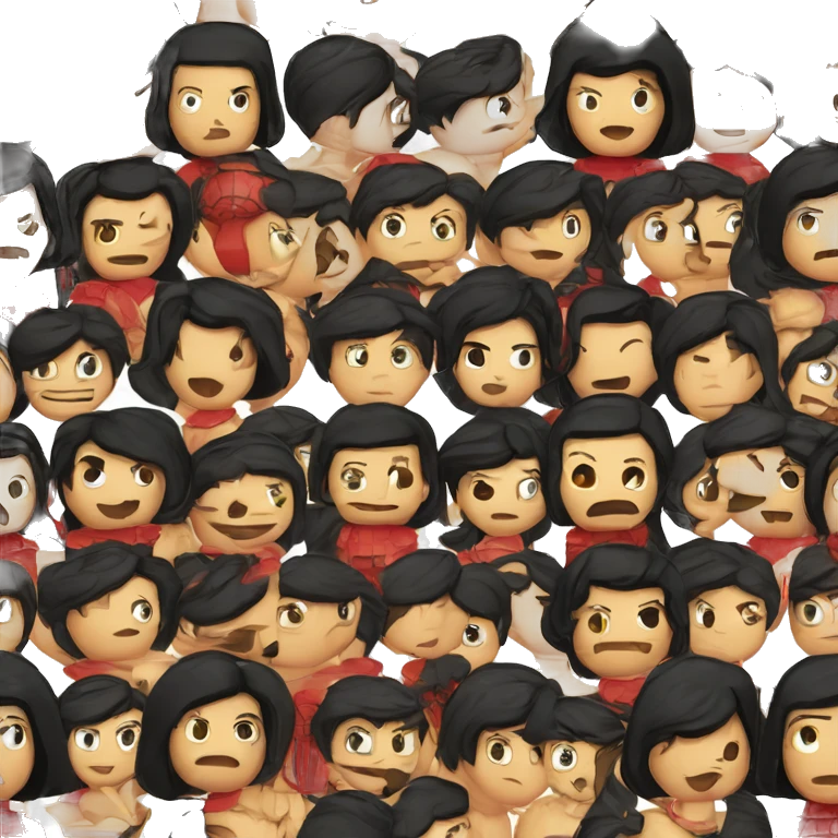 Tanned man black hair stern face red and black armour vintage emoji
