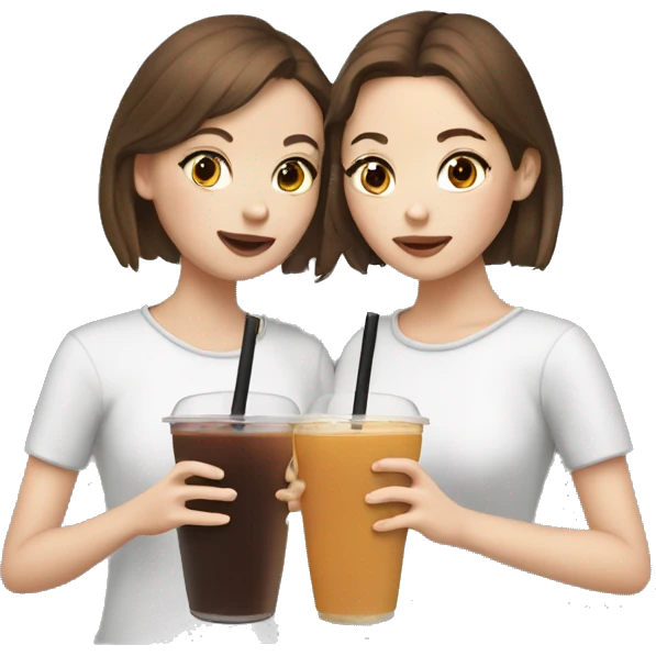 Two white girls with brown hair drinking boba tea emoji
