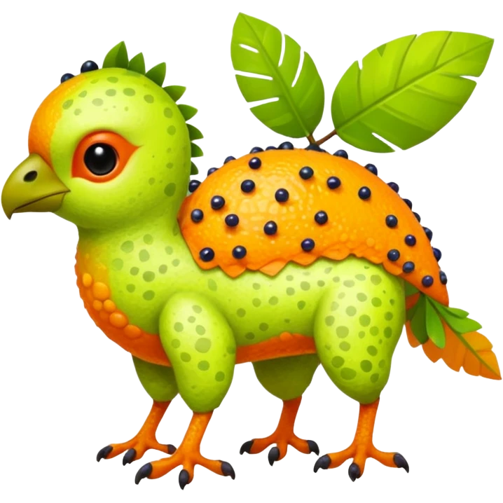 Bright Tropical Fruit-Colored Lime-Orange-Berry Speckled Vernid-Trico-creature inspired by LiLaiRa (full body) emoji
