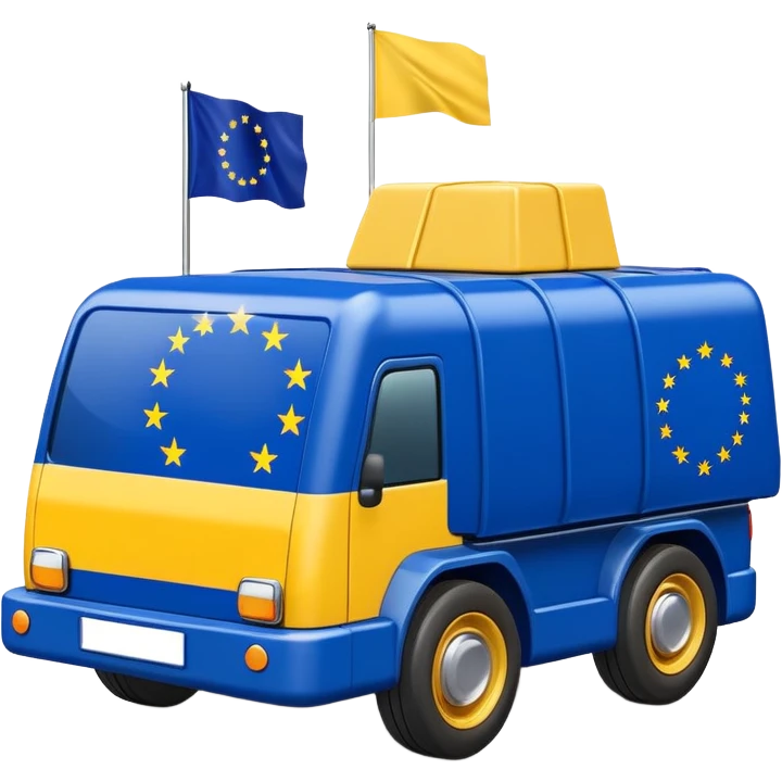 cargo car with European Union flag on the side emoji