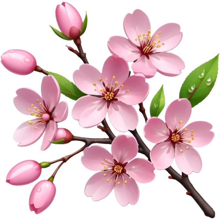 Realistic cherry blossom flowers, full bunch, high definition, dew drops, realistic branches  emoji