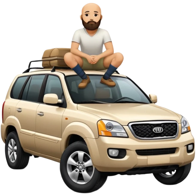 bald man with beard sitting on top of a Kia Mohave SUV emoji
