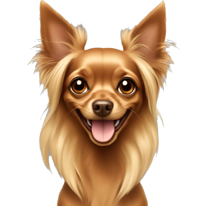Brown and blonde long haired Russian Toy Terrier smiling emoji