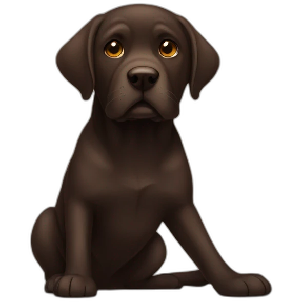 Chubby dark brown english lab, tired face, looking at you confused emoji