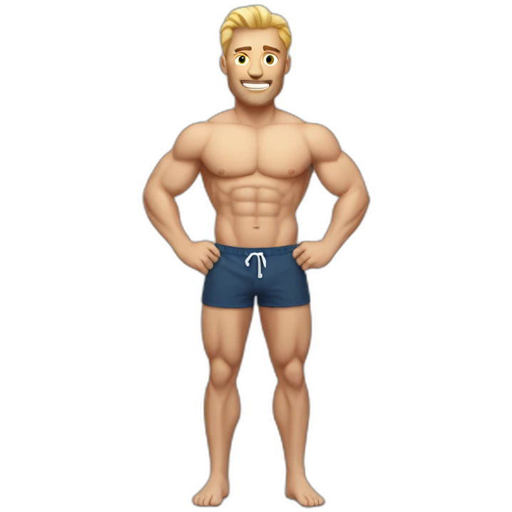 Muscle white man in swimshorts emoji