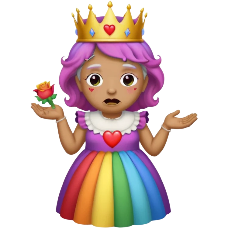 demon rose avec une couronne qui vomi de lar  en ciel  et avec des yeux en forme de coeur avec une robe de mamie emoji