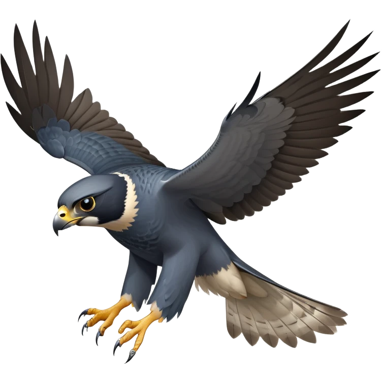 cinematic-peragrin falcon-realistic-full-body-diving-emoji,-sleek-aerodynamic-frame-plummeting-through-the-air-with-lightning-speed,-razor-sharp-talons-poised-for-the-strike,-feathered-wings-angled-for-maximum-precision,-keen-dark-eyes-locked-onto-its prey emoji