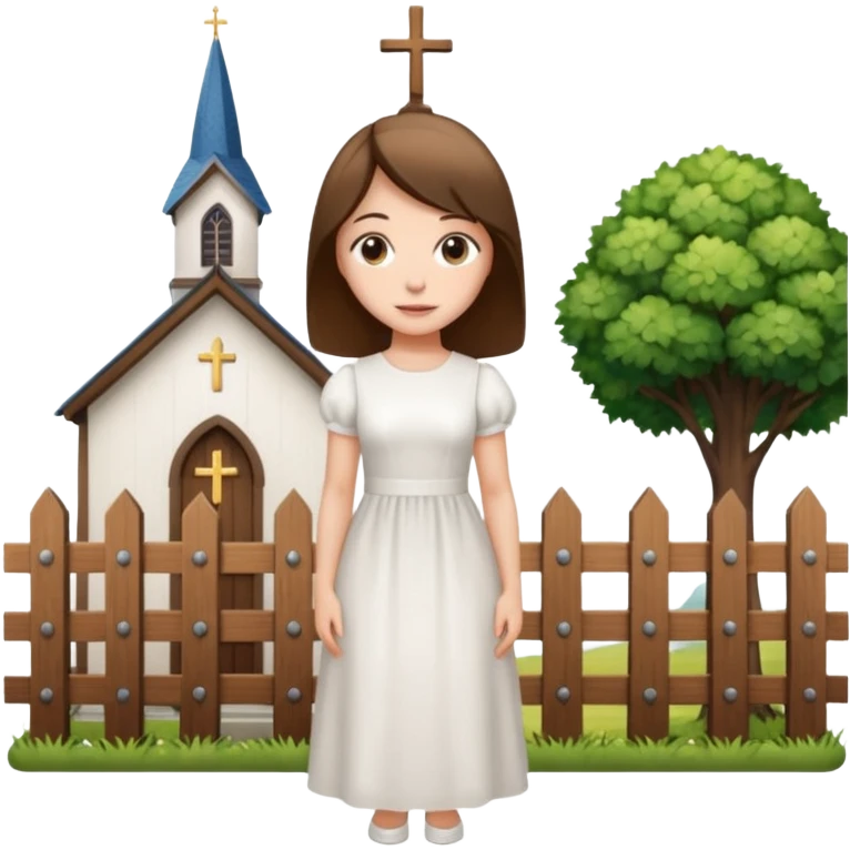 woman next to a church, surrounded by a fence emoji