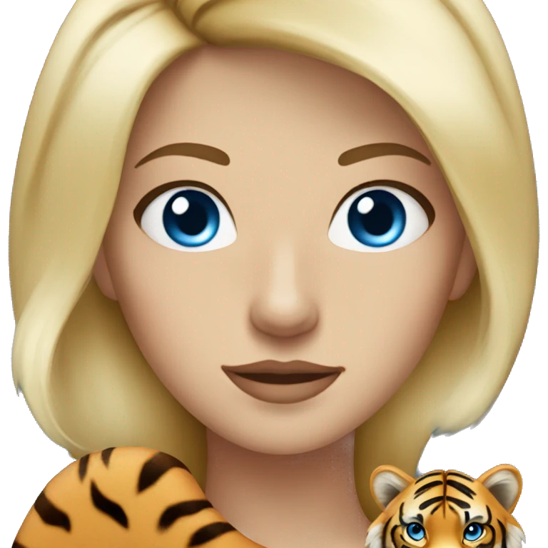 blonde woman blue eyes with a tiger on her shoulder emoji
