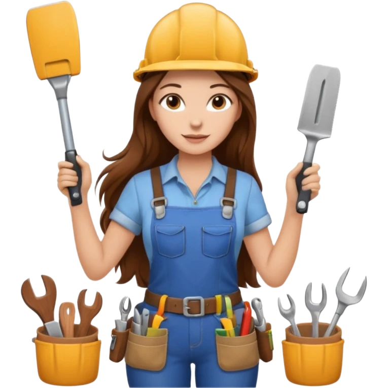 beautiful girl with long brown hair building new kitchen emoji