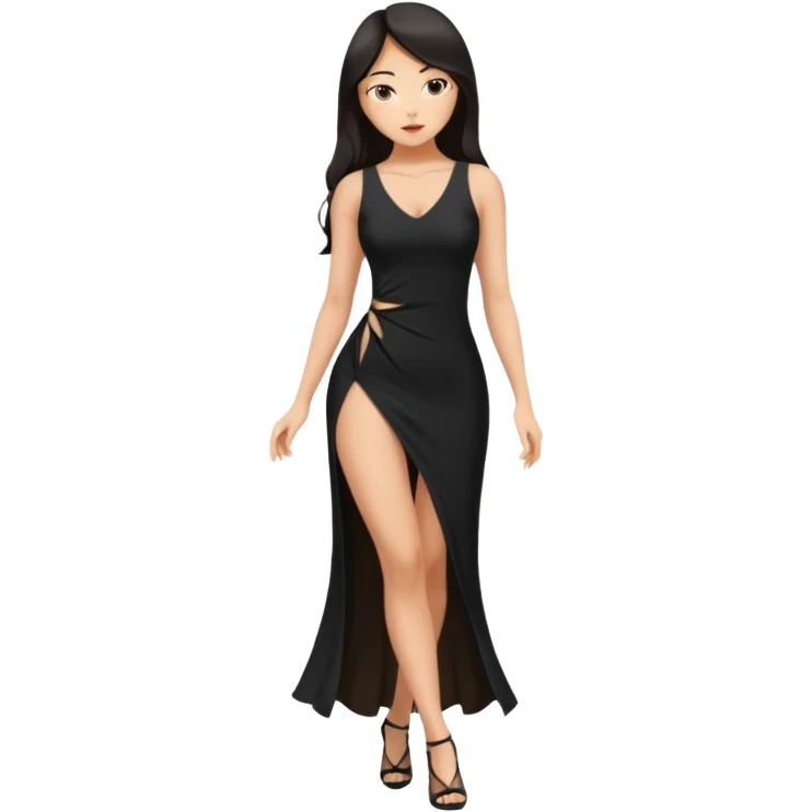 asian woman in sexy pose, full body, long dark hair, legs half split emoji