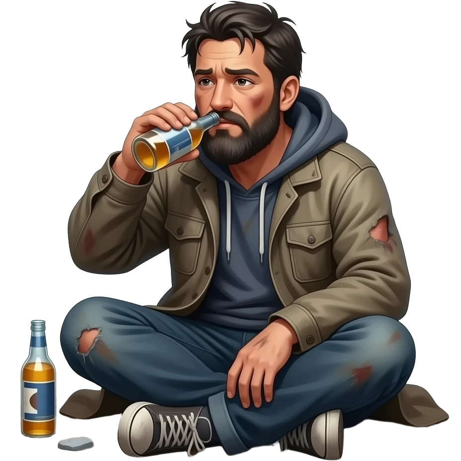homeless guy dirty drinking on ground emoji