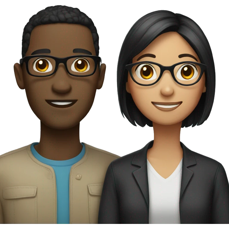 Couple with black hair where boy wearing glasses emoji