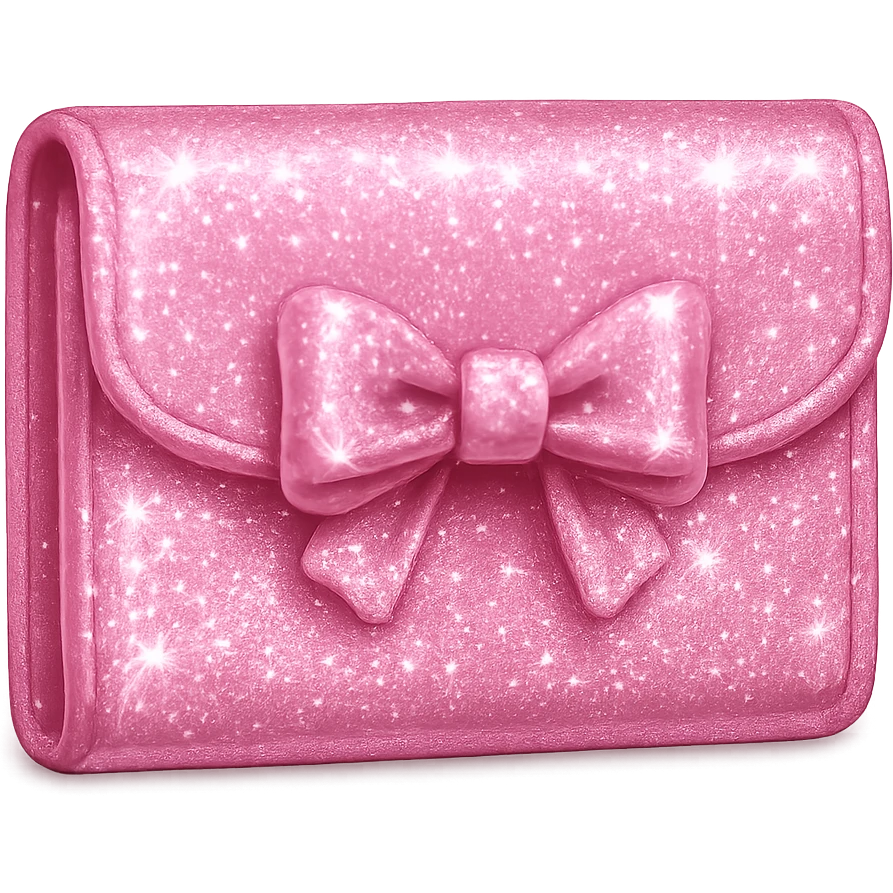 girly sparkling pink wallet with bow, cute and shiny, no background emoji