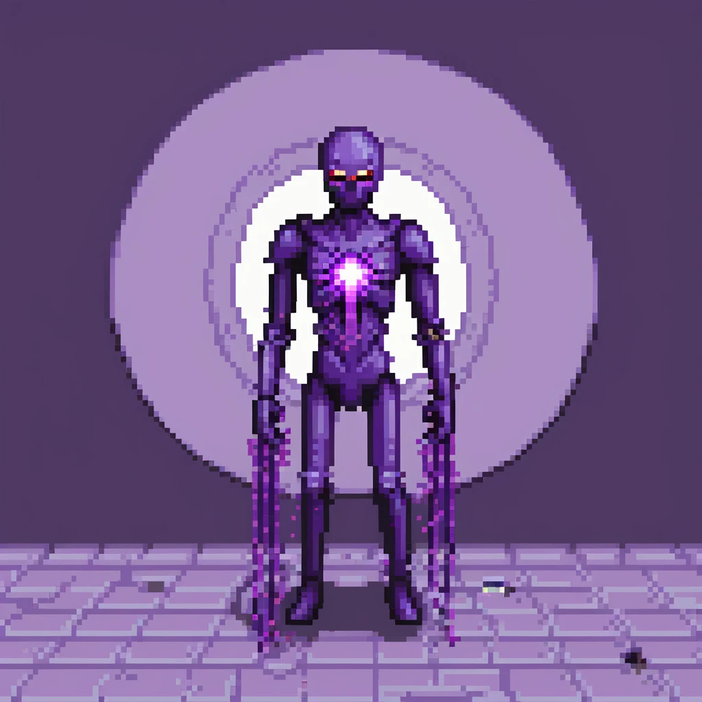 Minecraft Enderman attacking player with username "Artem" in the End dimension, purple particles emoji