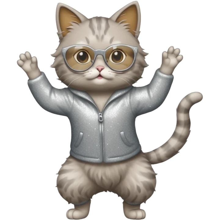 A cat with sparkly glasses dancing awkwardly on its hind legs.


















 emoji