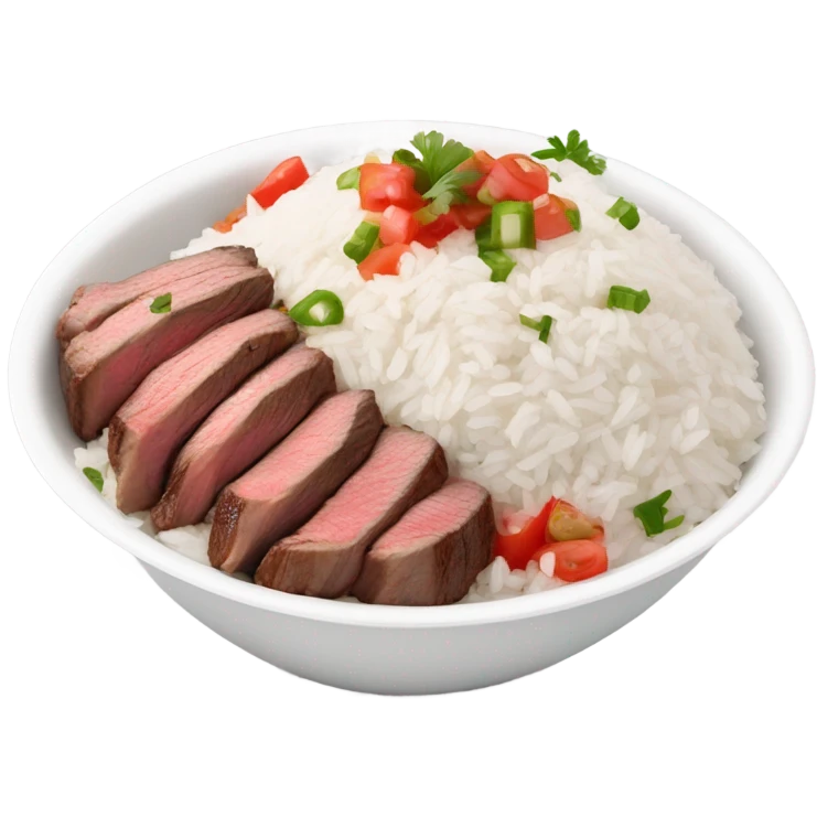 Chipotle bowl white oval with steak and rice and pico de gallo emoji
