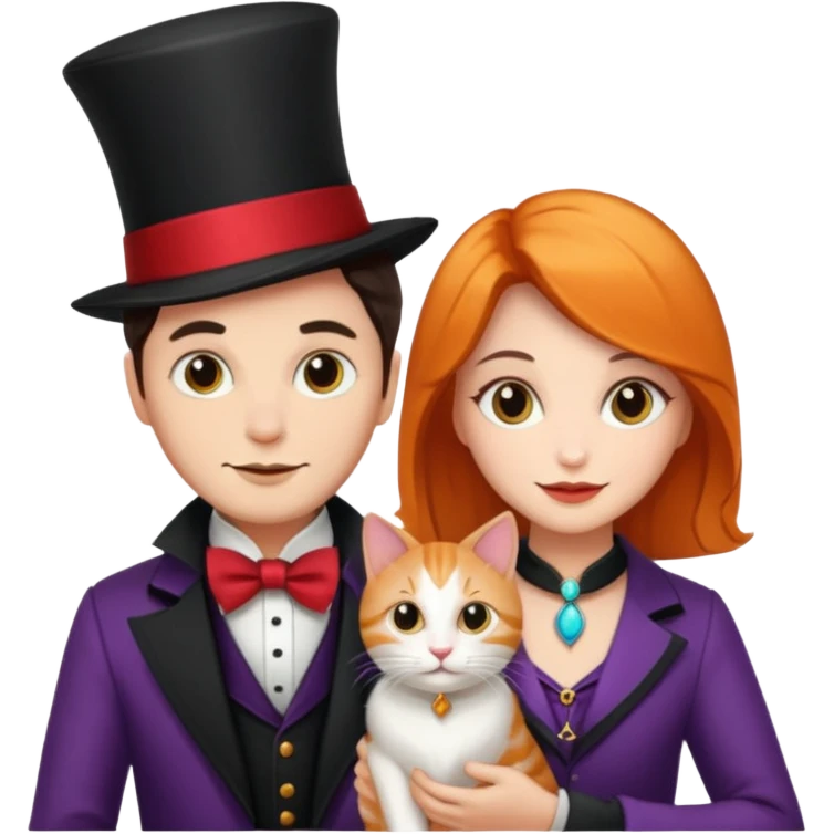 magician couple and their pet cat emoji