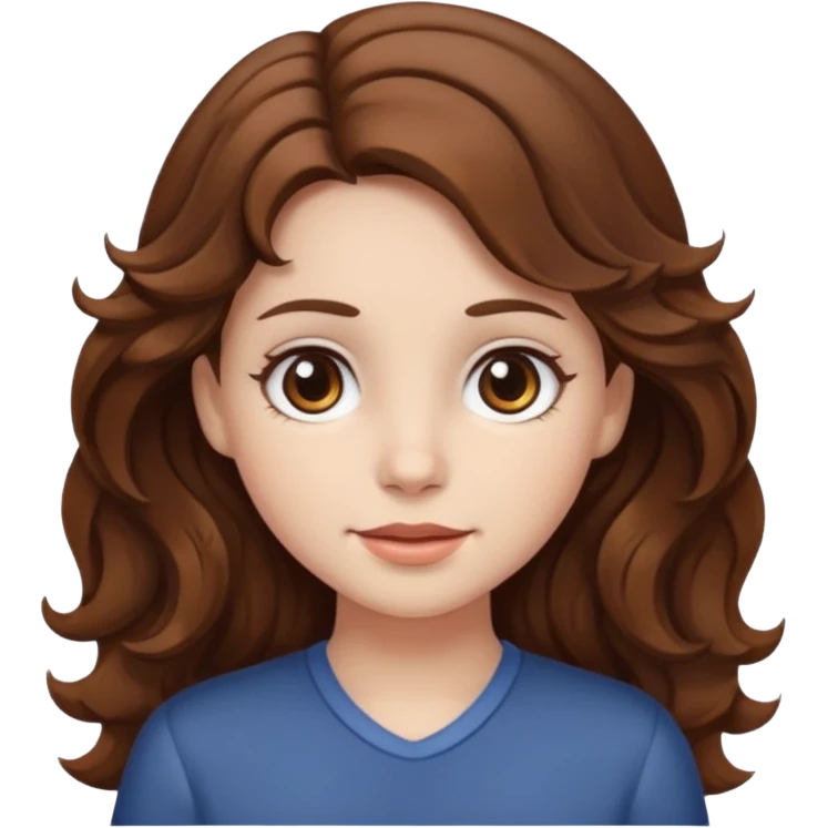 a girl with brown hair white skin wavy hair and brown eyes  emoji