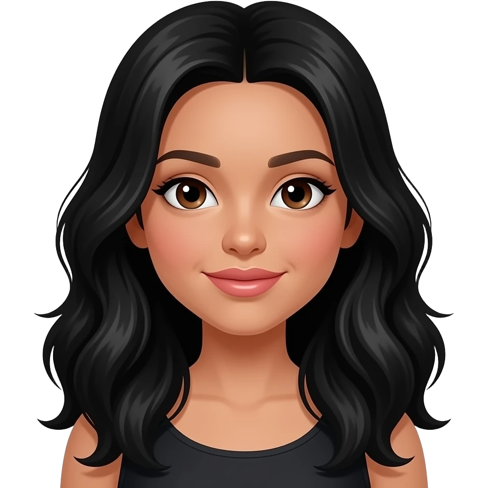 Pretty girl with really light brown skin with black wavy hair,her lips are nude pink and her eyes and dark brown her hair should be really long ,the skin should be really light brown emoji