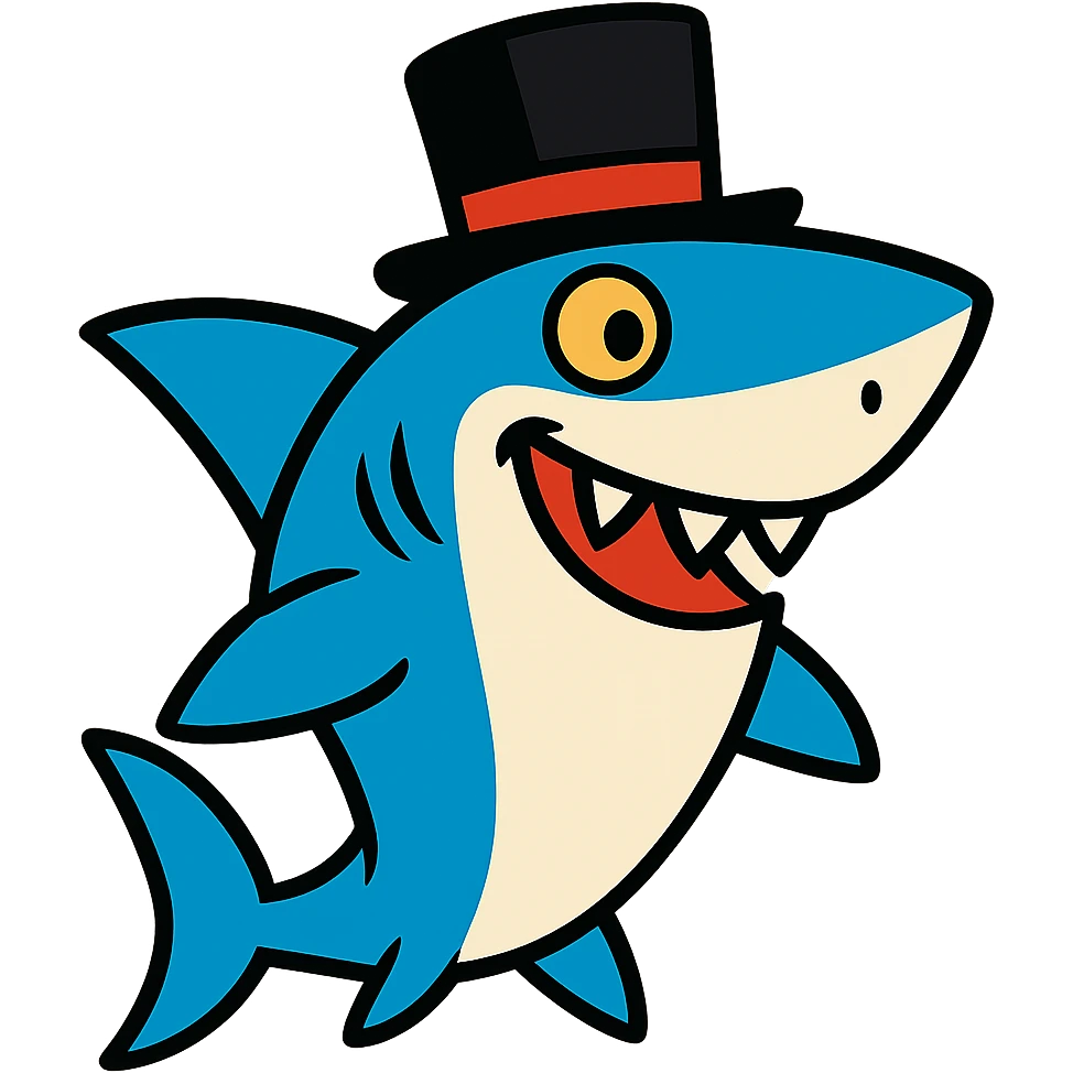 cartoon shark with a top hat, bold outlines, vibrant colors emoji