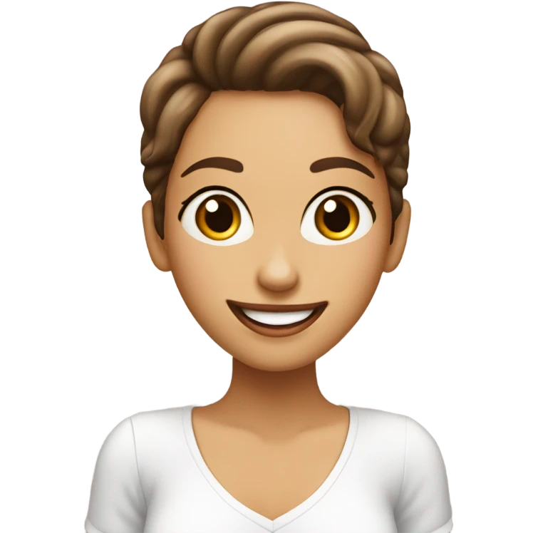 chica de rulos cafés y piel blanca y ojos color pardo feliz emoji