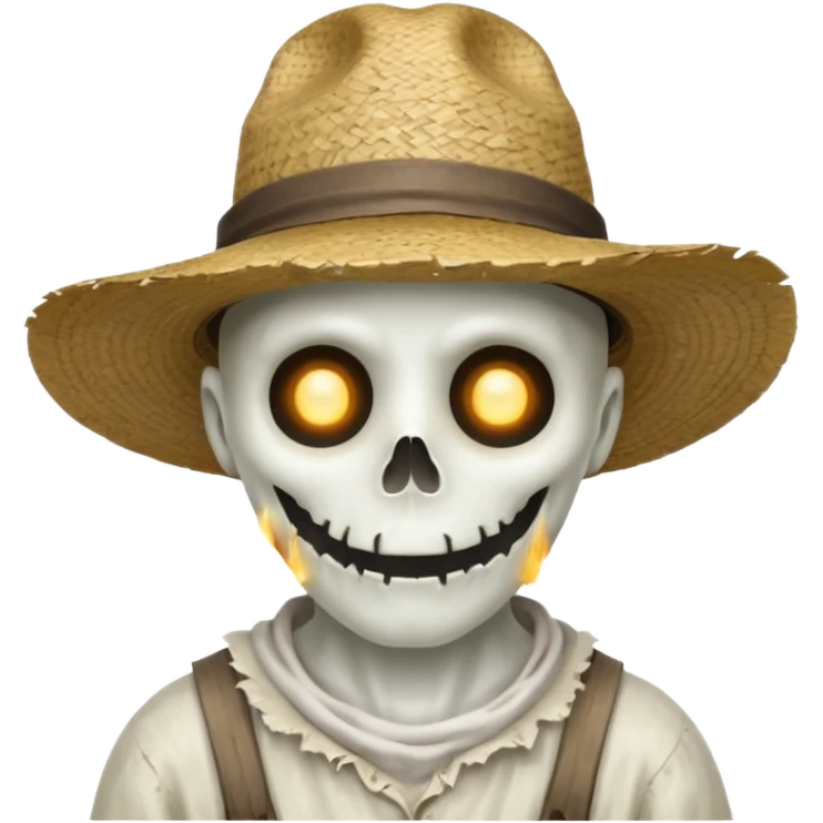 ghost farmer portrait, head and shoulders only, straw hat, spooky pale face, cracked skin, haunted vibe, 3D cartoon, mobile game icon style, clean background, no text, no watermark
 
 emoji